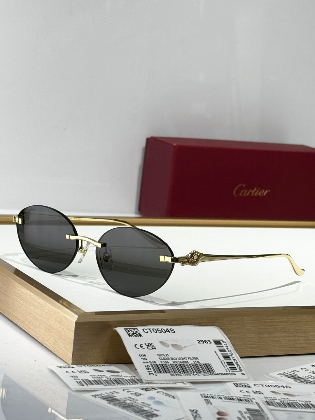 Cartier CT0504S Lightweight Rimless Red Lens Sunglasses for Men & Wom - 372296 - detail image 5