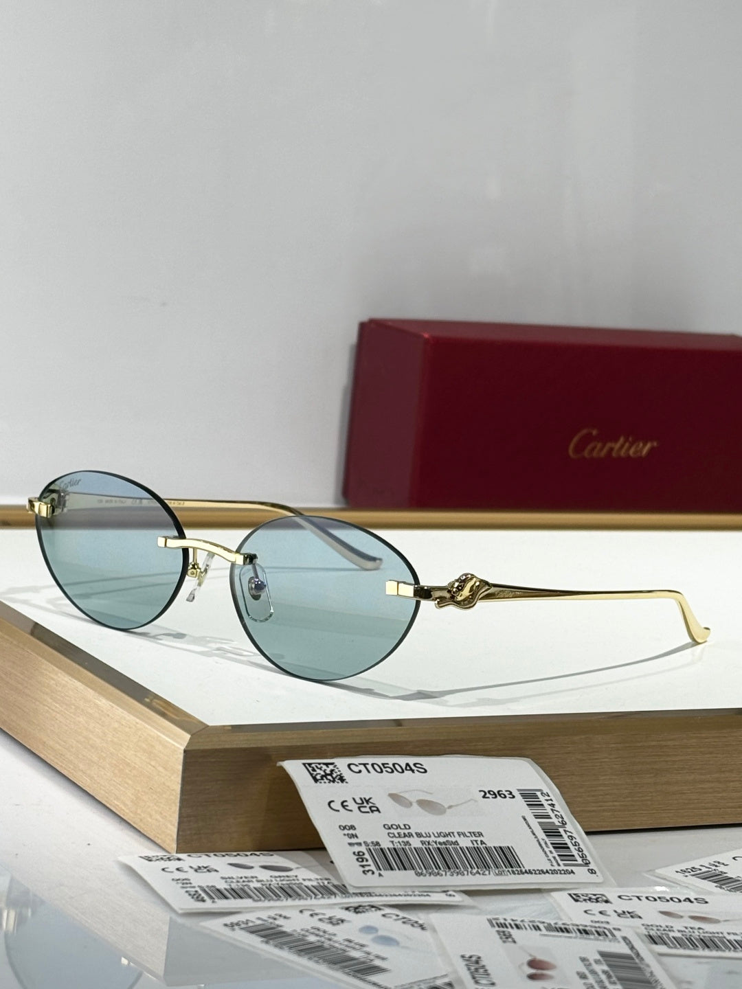 Cartier CT0504S Lightweight Rimless Red Lens Sunglasses for Men & Wom - 372296 - detail image 3