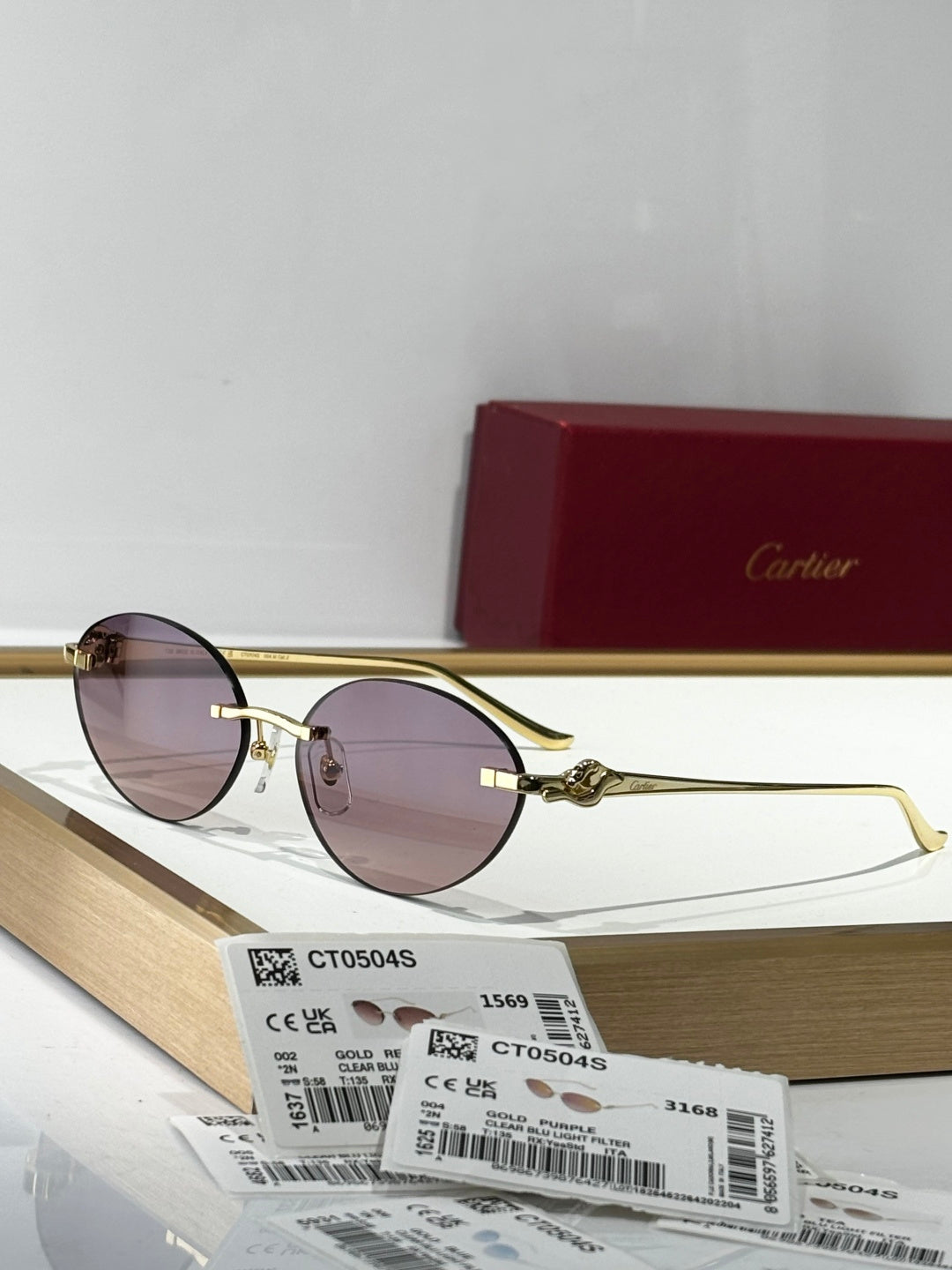 Cartier CT0504S Lightweight Rimless Red Lens Sunglasses for Men & Wom - 372296 - detail image 6