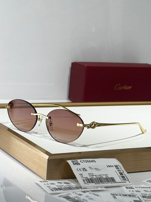 Cartier CT0504S Lightweight Rimless Red Lens Sunglasses for Men & Wom - 372296
