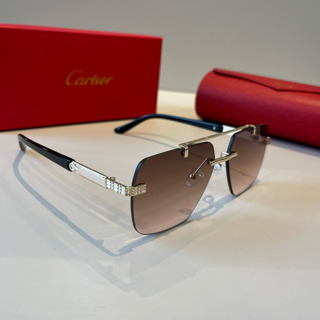 Cartier Lightweight Metal Rimless Brown Lens Sunglasses for Men & Wom - 935107