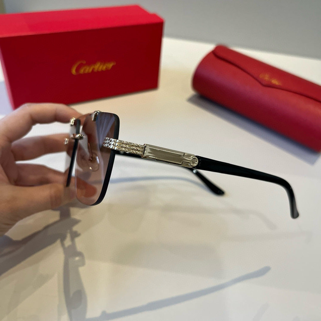 Cartier Lightweight Metal Rimless Brown Lens Sunglasses for Men & Wom - 935107 - detail image 4