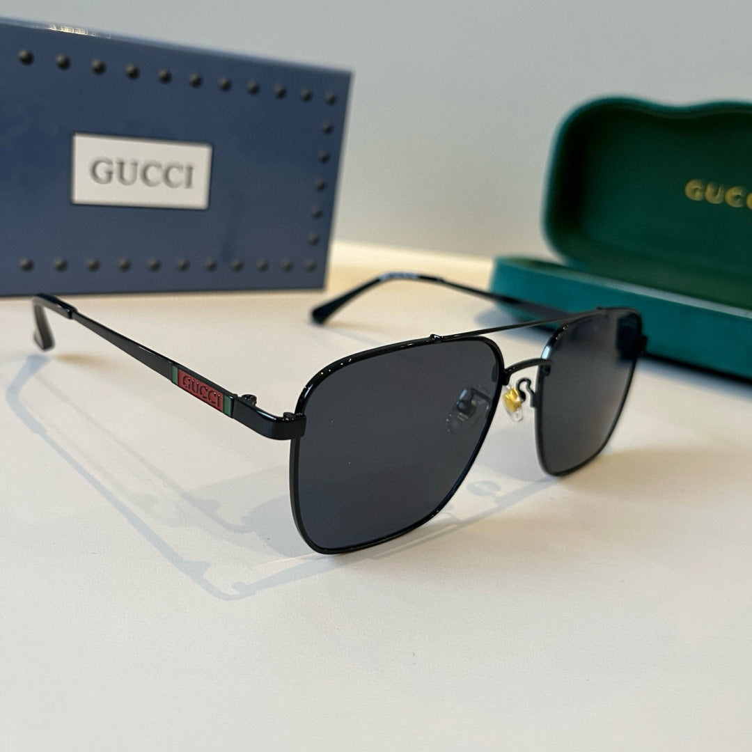 Gucci Metal Aviator Black Lens Sunglasses for Men & Women - 371513