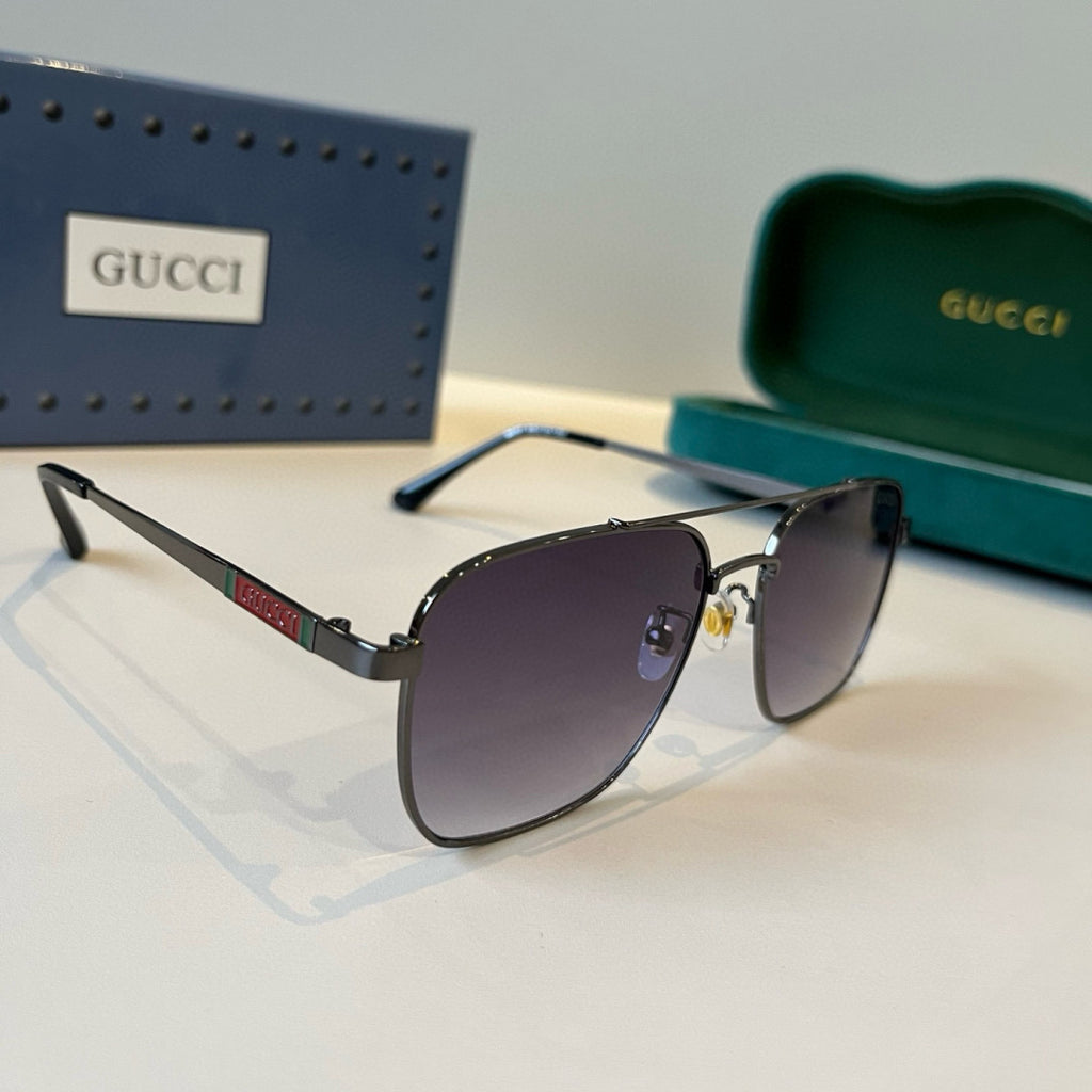 Gucci Metal Aviator Black Lens Sunglasses for Men & Women - 371515