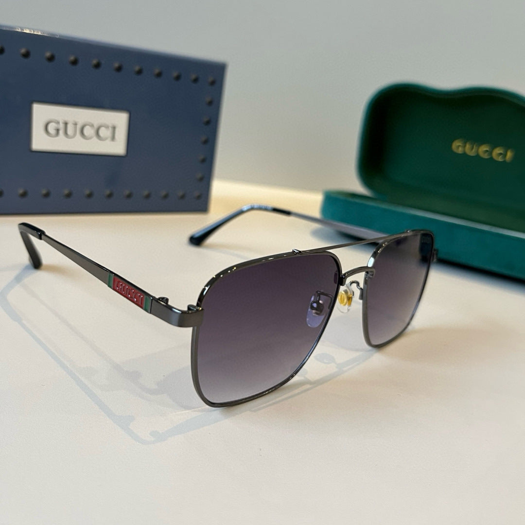Gucci Metal Aviator Black Lens Sunglasses for Men & Women - 371515