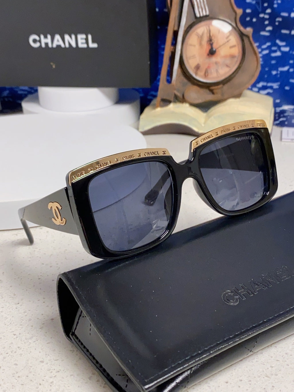 Chanel Metal Square Blue Lens Sunglasses for Women - detail image 10