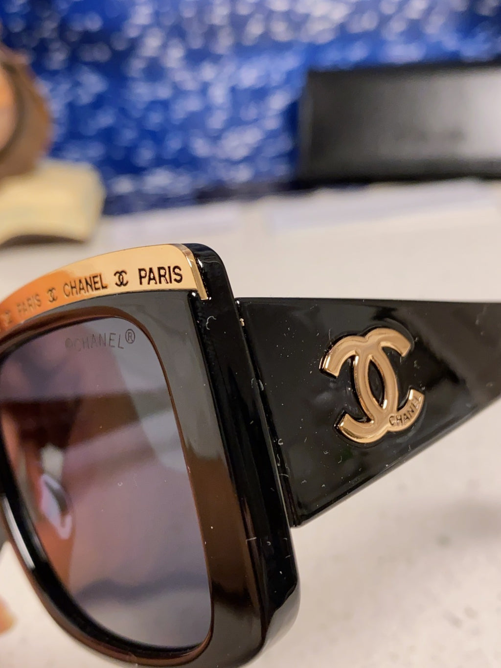 Chanel Metal Square Blue Lens Sunglasses for Women - detail image 7