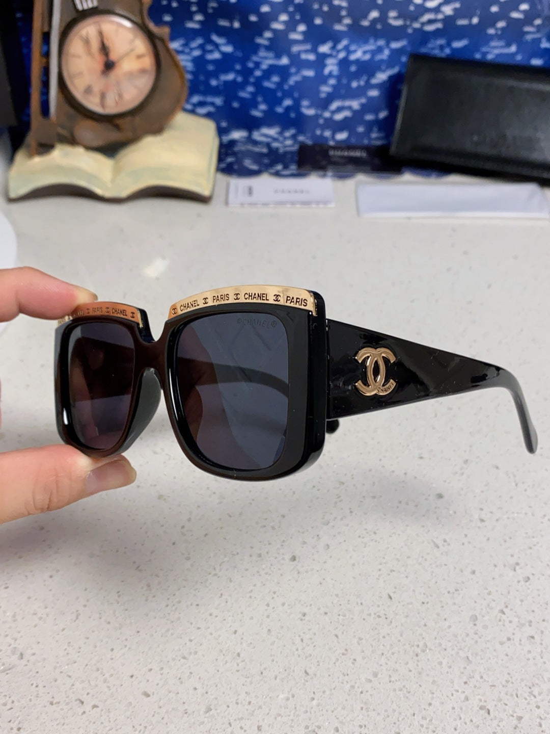 Chanel Metal Square Blue Lens Sunglasses for Women - detail image 6