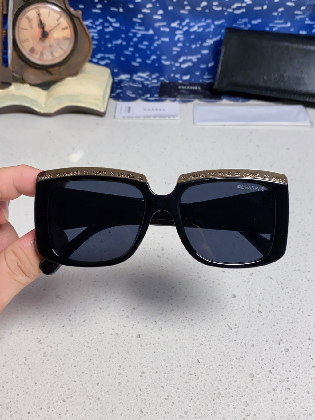 Chanel Metal Square Blue Lens Sunglasses for Women - detail image 4