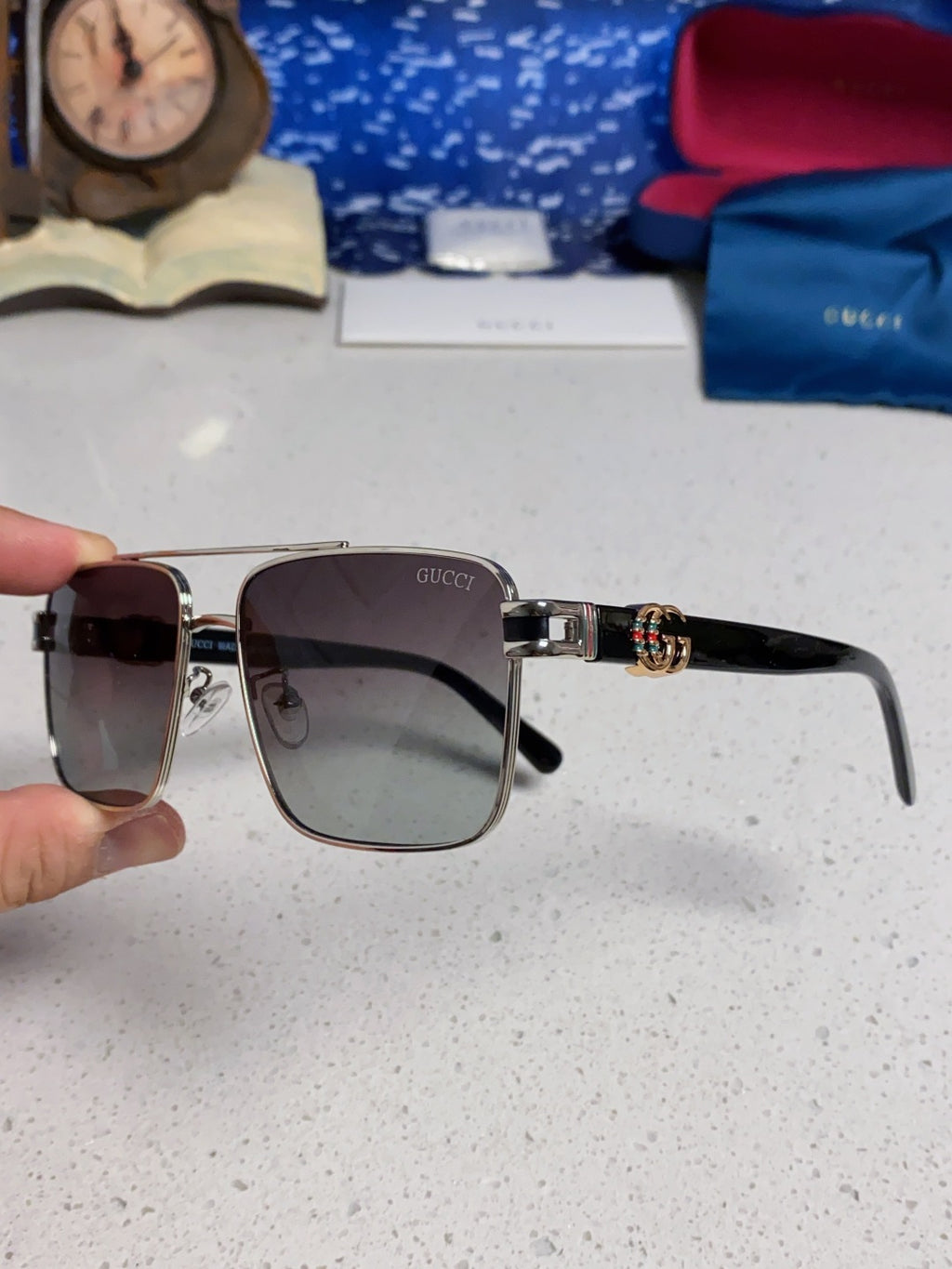 Gucci Metal Square Silver Lens Sunglasses for Men & Women - 158234 - detail image 6