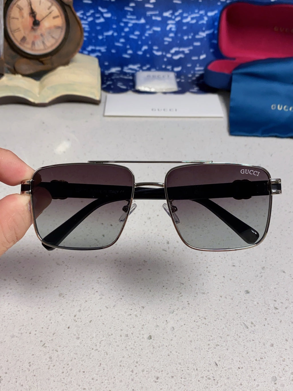 Gucci Metal Square Silver Lens Sunglasses for Men & Women - 398437 - detail image 4