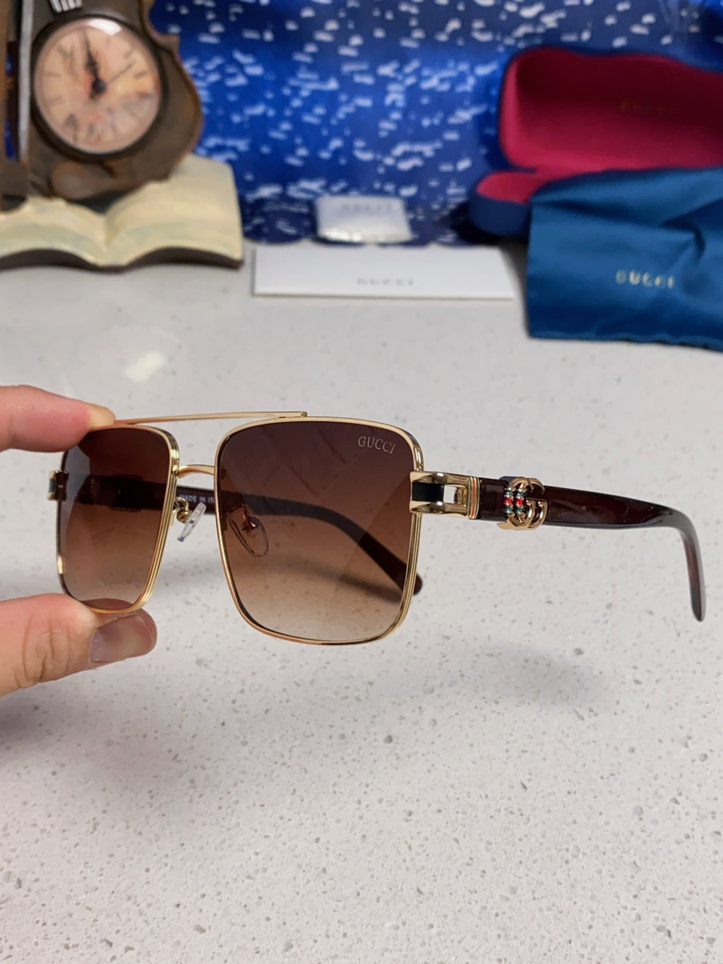Gucci Metal Square Red Lens Sunglasses for Men & Women - 158235 - detail image 6