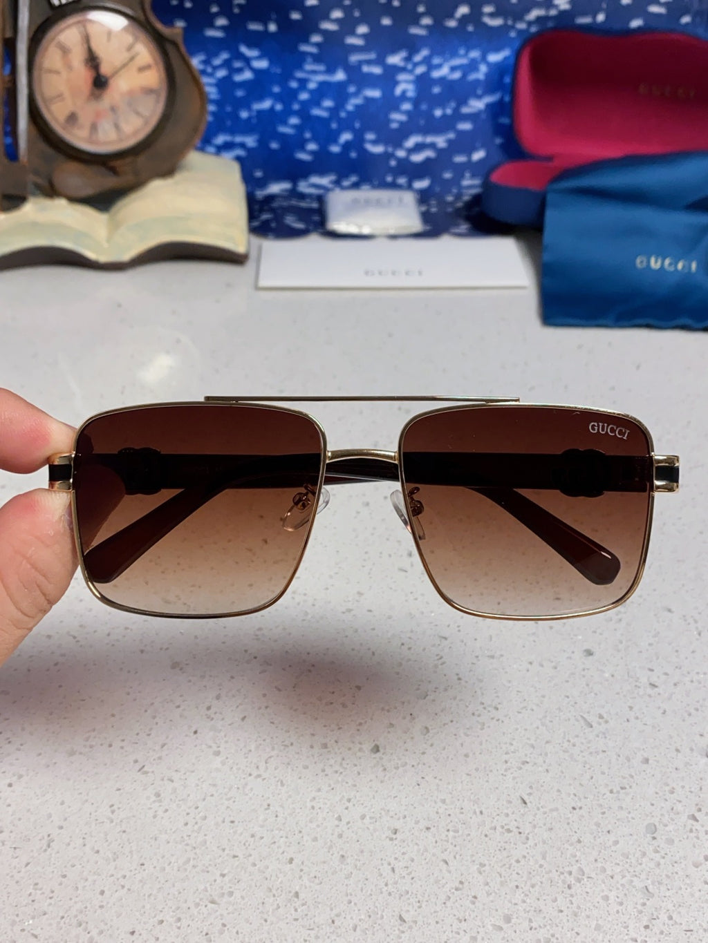 Gucci Metal Square Red Lens Sunglasses for Men & Women - 158235 - detail image 4