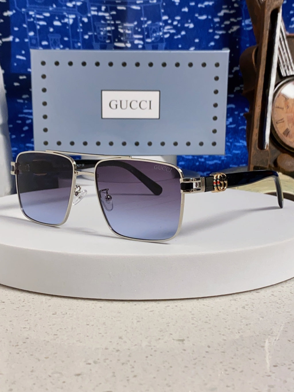 Gucci Metal Square Silver Lens Sunglasses for Men & Women - 398439