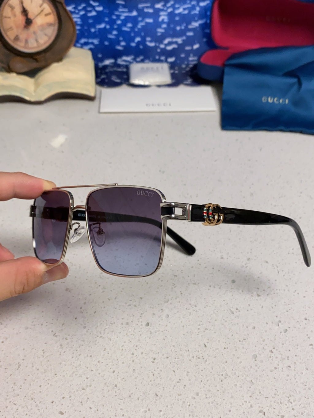 Gucci Metal Square Silver Lens Sunglasses for Men & Women - 158236 - detail image 6