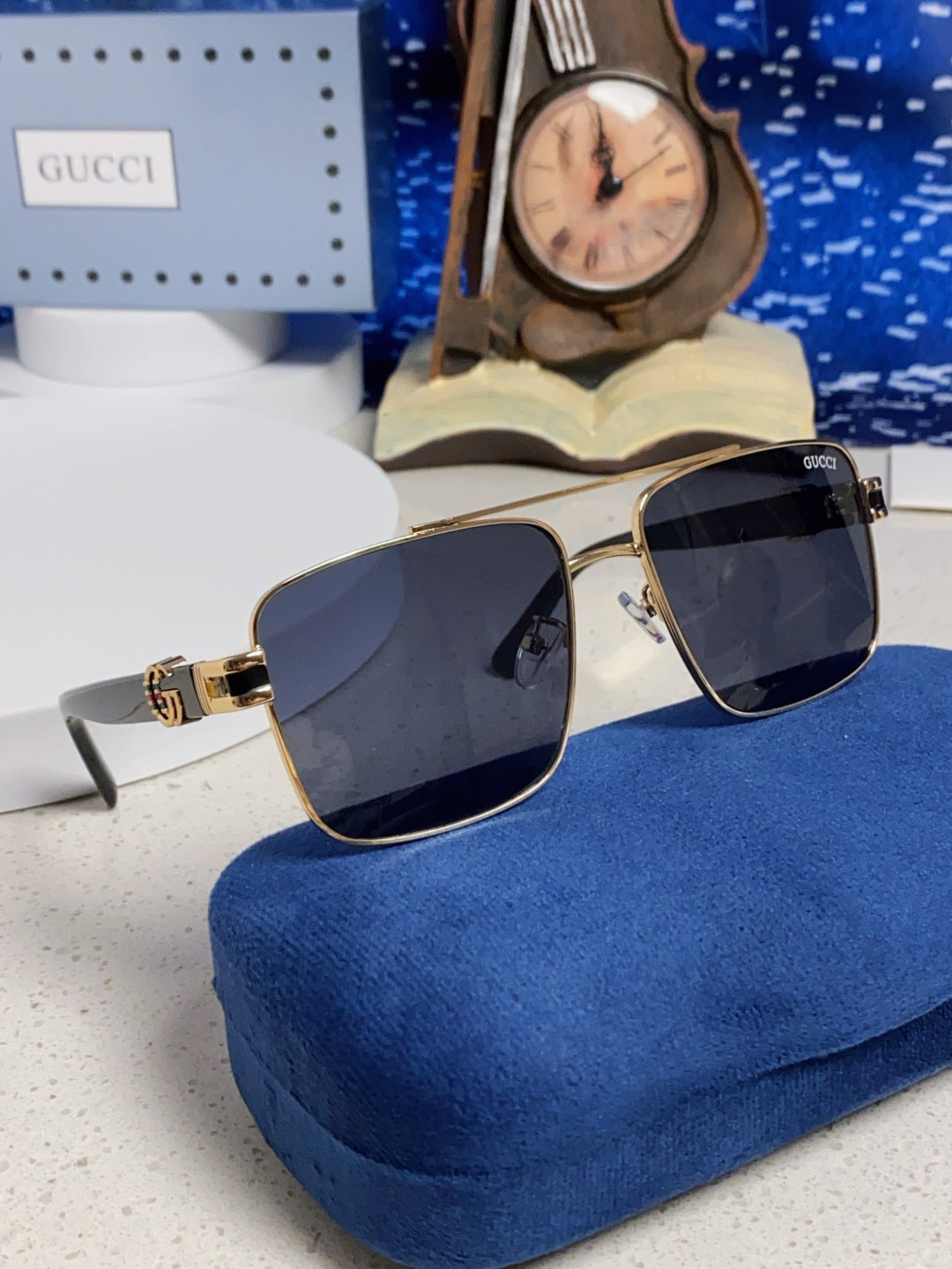 Gucci Metal Square Blue Lens Sunglasses for Men & Women - 158237 - detail image 10