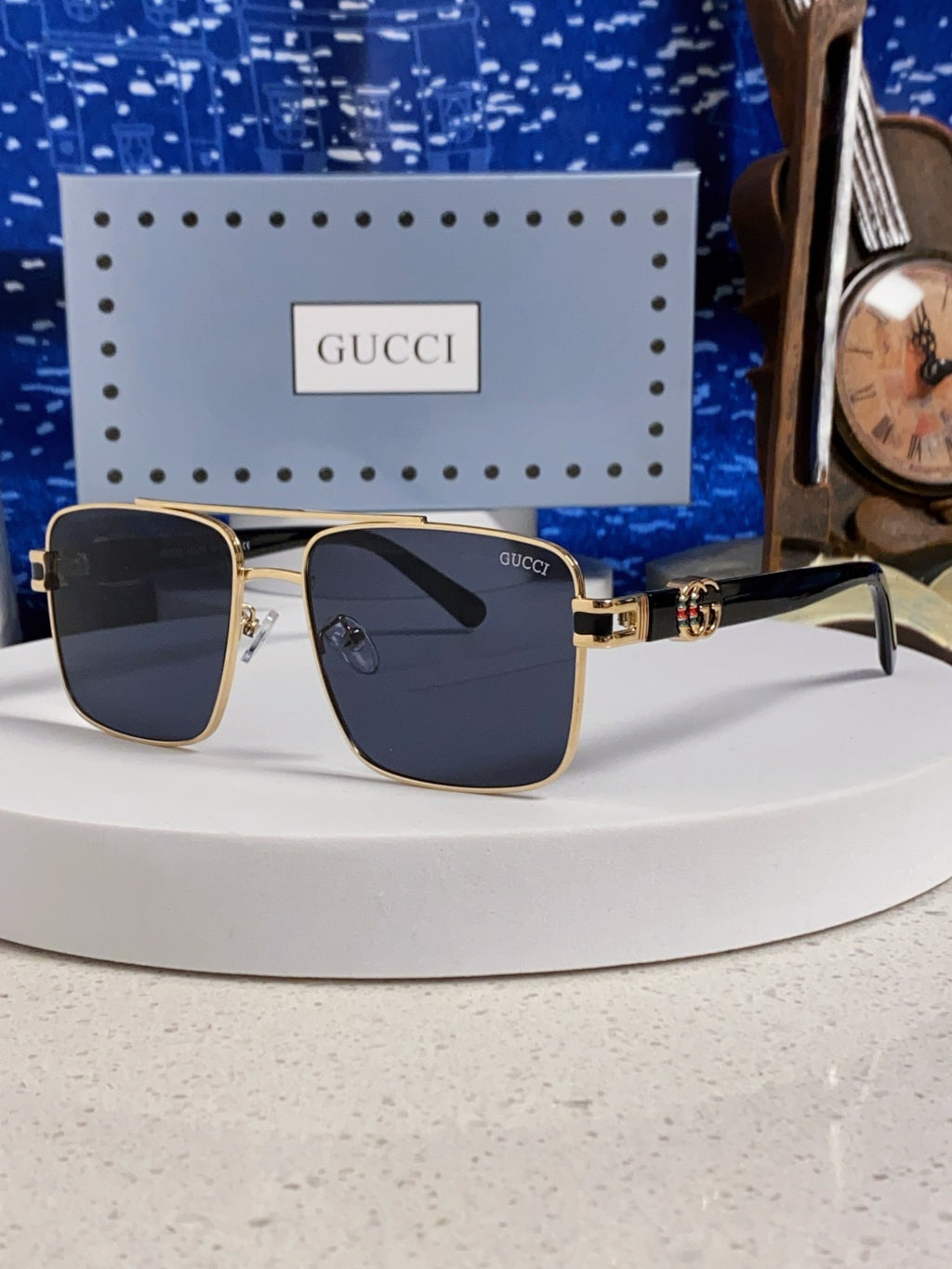 Gucci Metal Square Blue Lens Sunglasses for Men & Women - 158237