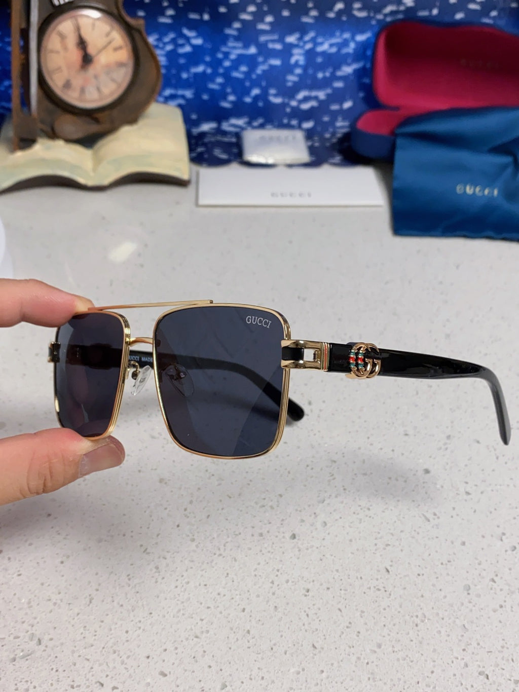 Gucci Metal Square Blue Lens Sunglasses for Men & Women - 158237 - detail image 6