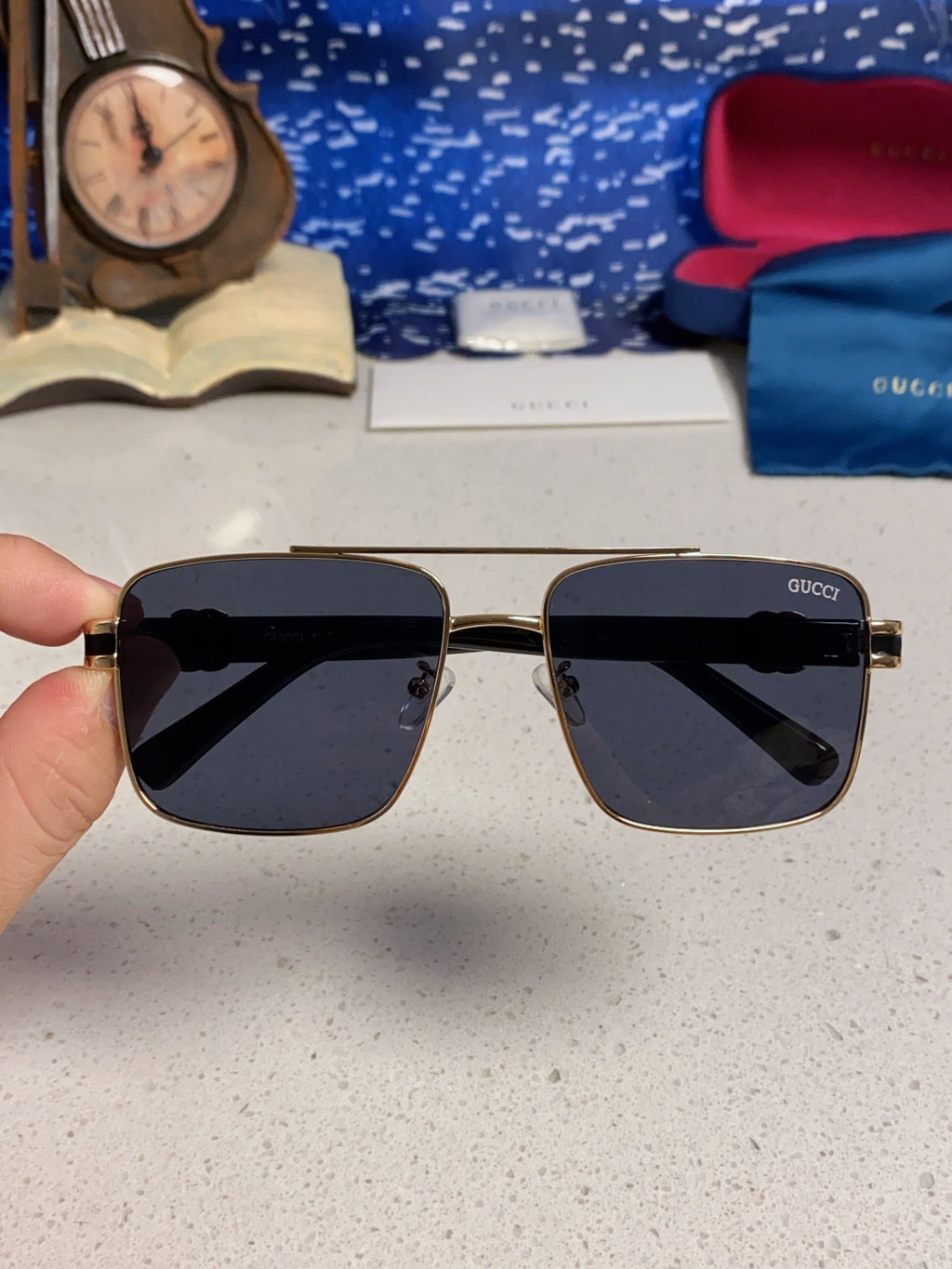 Gucci Metal Square Blue Lens Sunglasses for Men & Women - 158237 - detail image 4