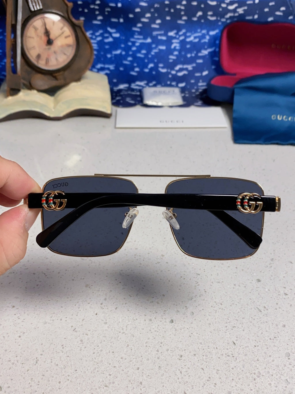 Gucci Metal Square Blue Lens Sunglasses for Men & Women - 398440 - detail image 5
