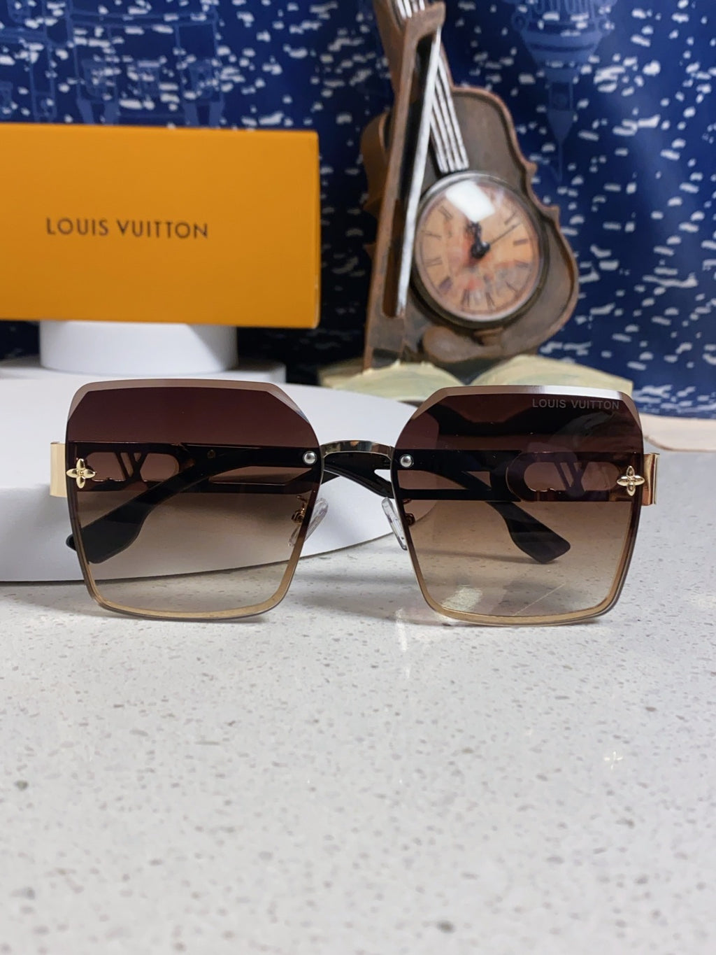 Louis Vuitton Metal Square Brown Lens Sunglasses for Men & Women - 414899 - detail image 9