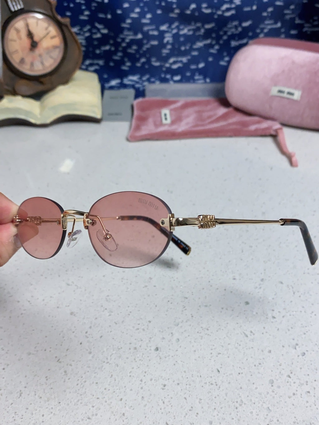 Miu Miu Lightweight Metal Rimless Brown Lens Sunglasses for Women - 449702 - detail image 6