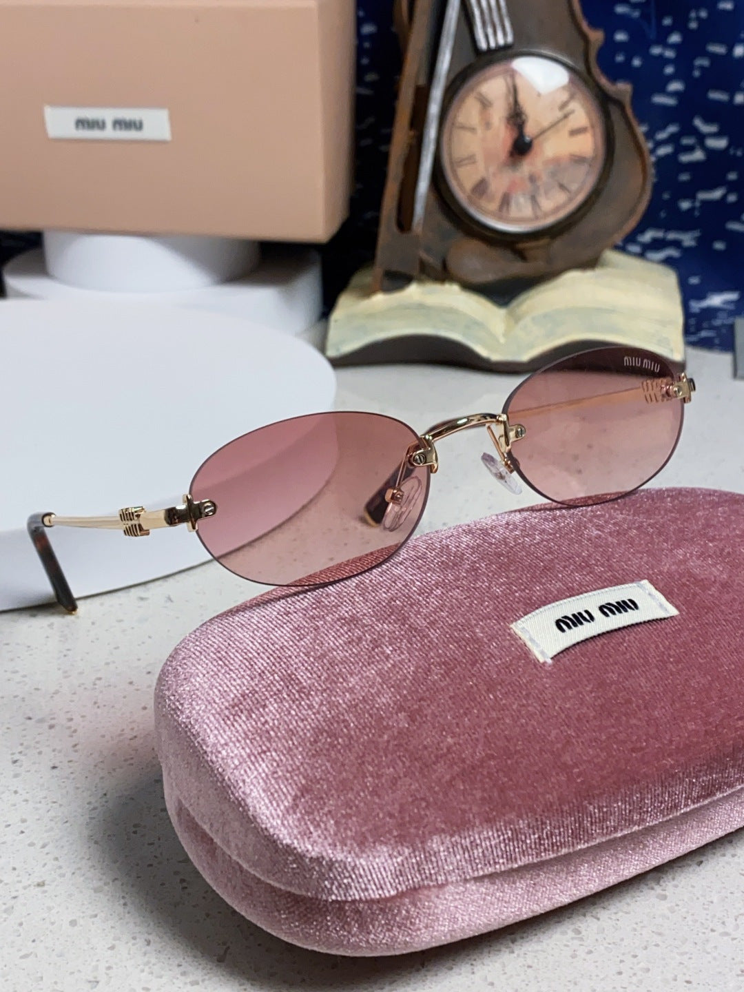 Miu Miu Lightweight Metal Rimless Brown Lens Sunglasses for Women - 449702 - detail image 10