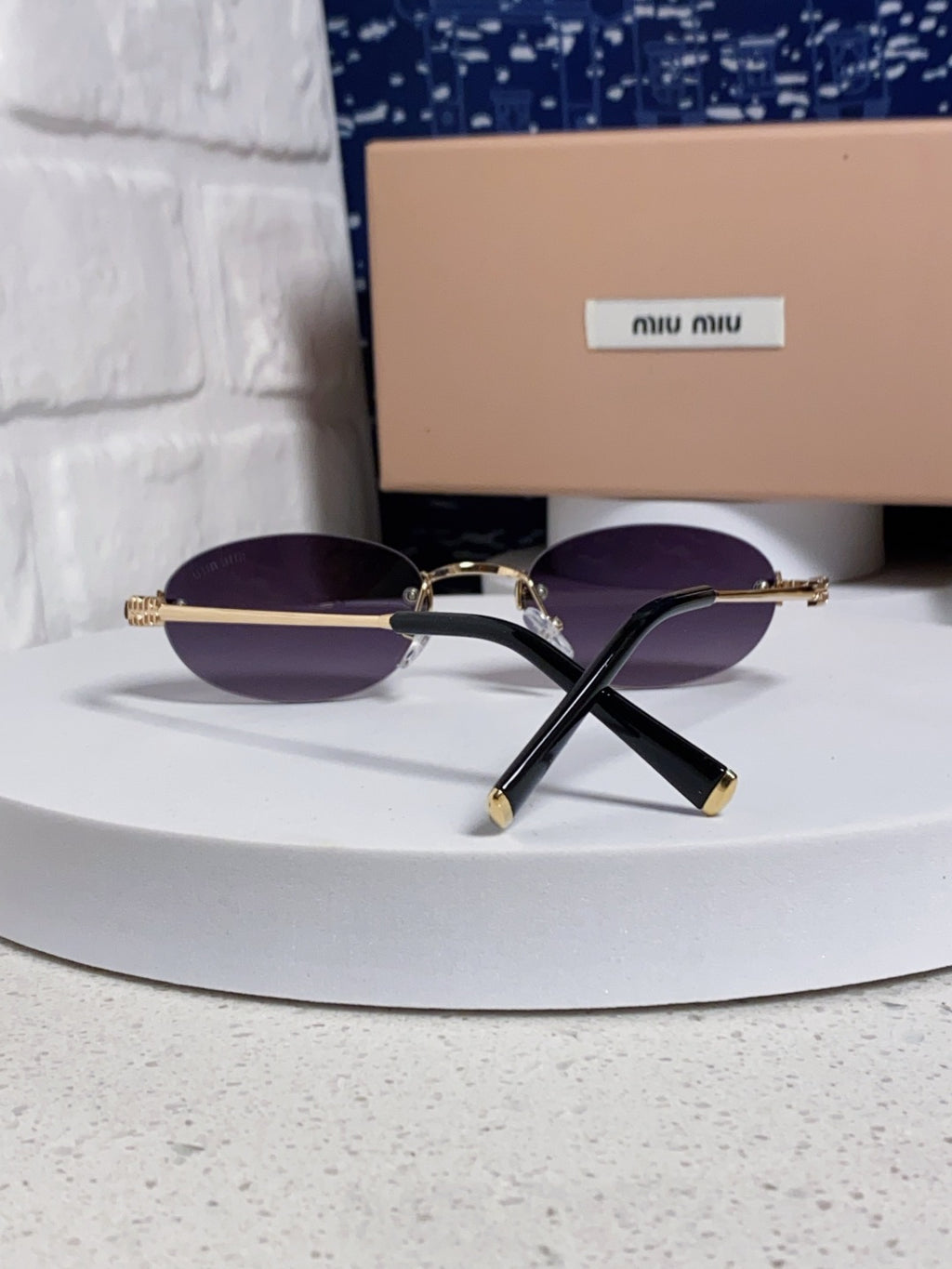 Miu Miu Lightweight Metal Rimless Gold Lens Sunglasses for Women - detail image 3