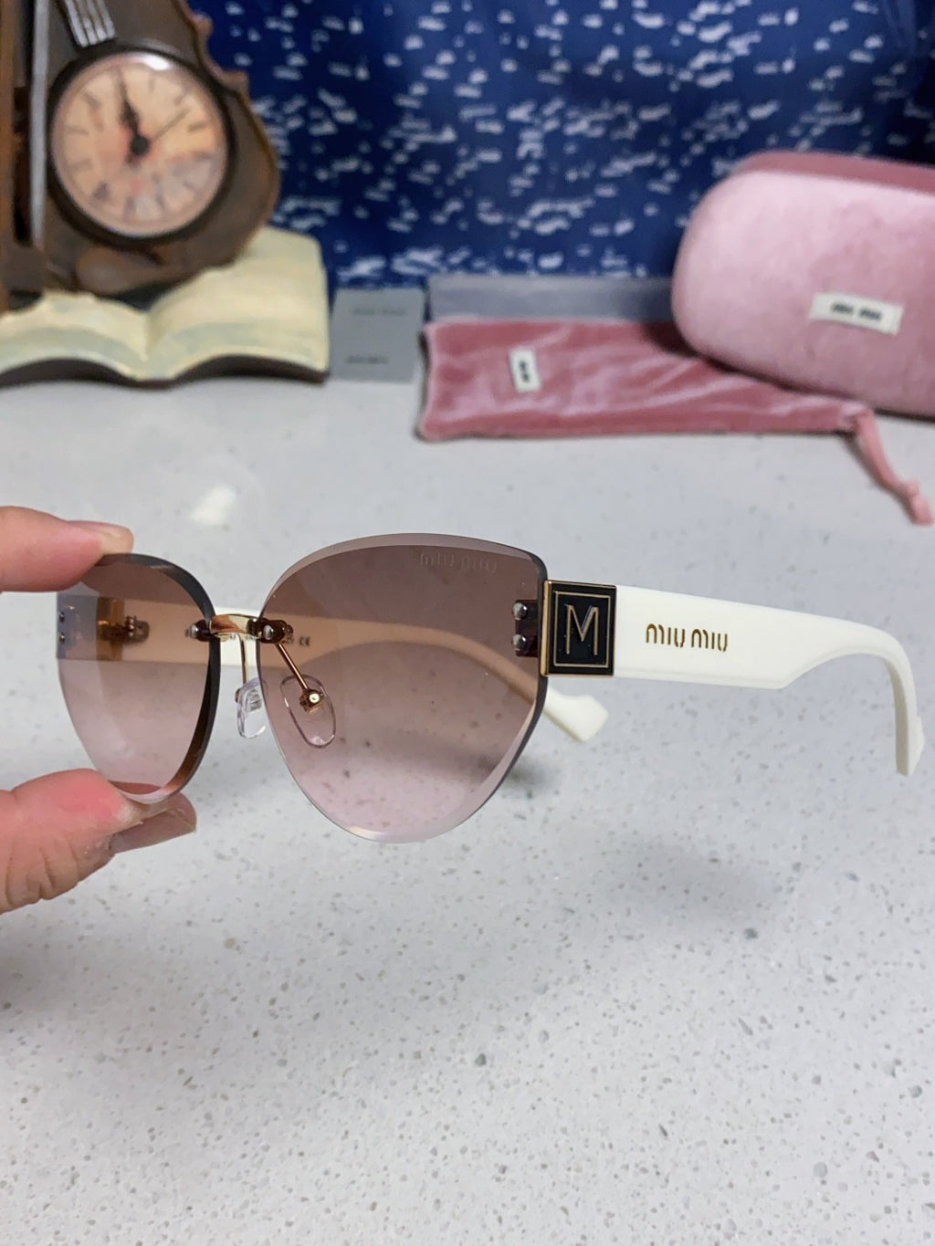 Miu Miu Lightweight Rimless Silver Lens Sunglasses for Women - 449696 - detail image 6