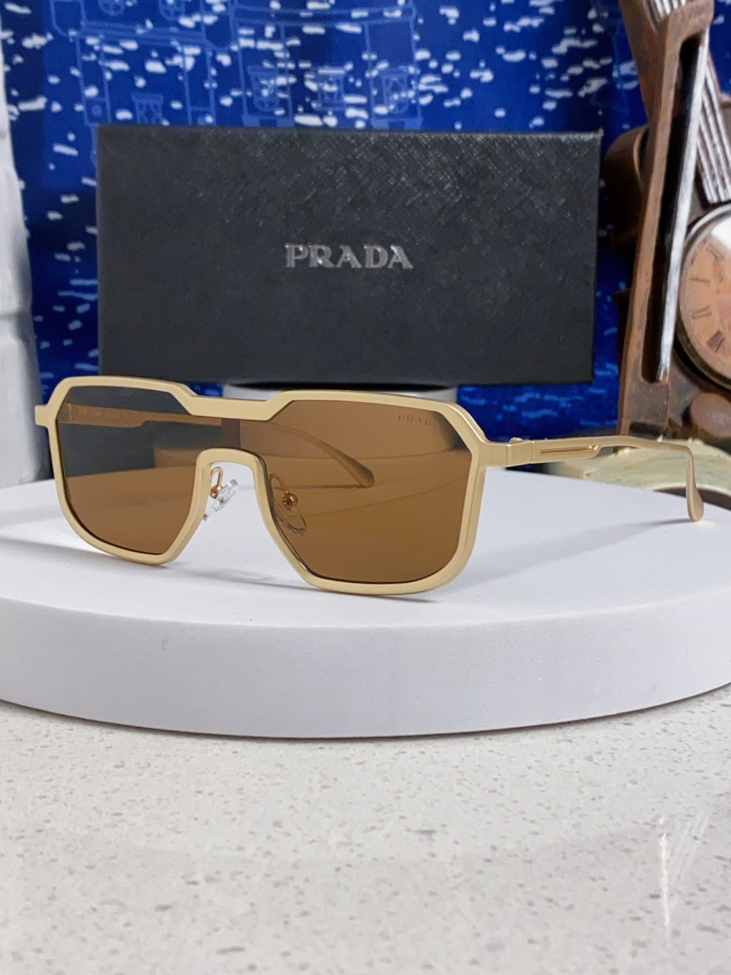 Prada Metal Fashion Brown Lens Sunglasses for Men