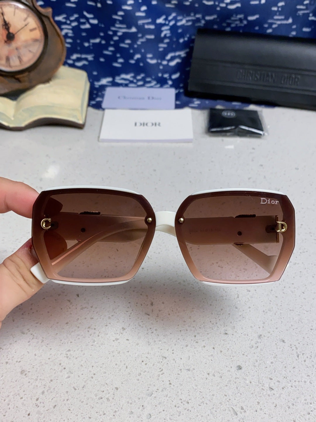 Dior Metal Square Red Lens Sunglasses for Women - detail image 4