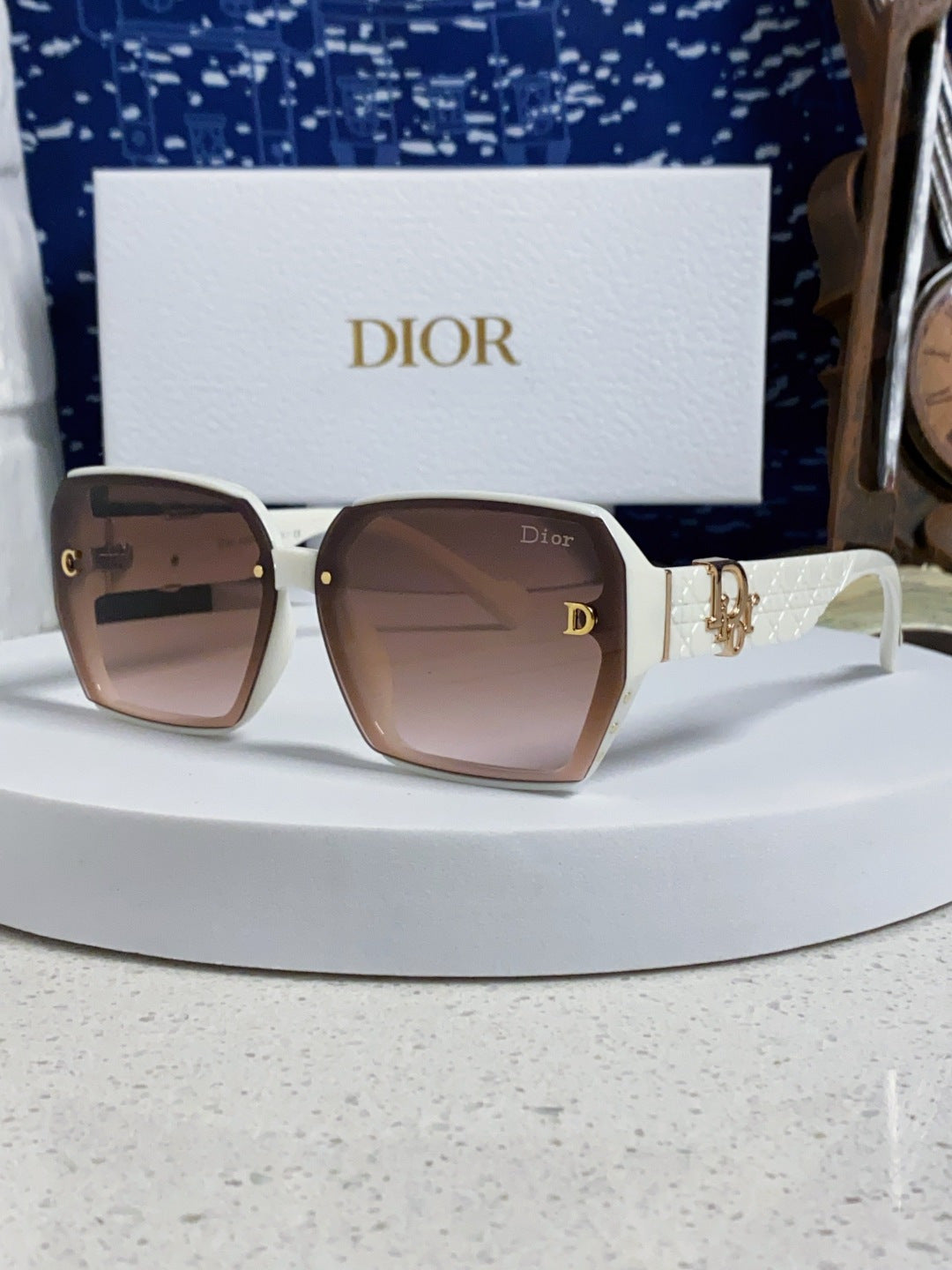 Dior Metal Square Red Lens Sunglasses for Women