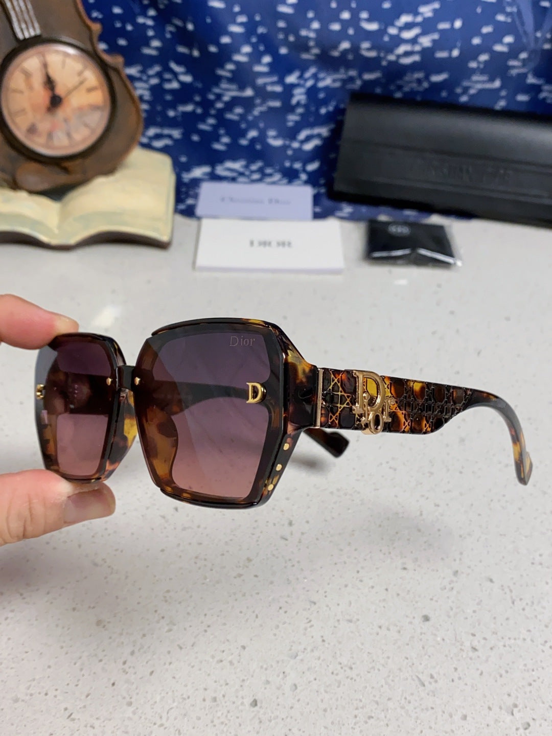 Dior Metal Square Purple Lens Sunglasses for Women - detail image 6