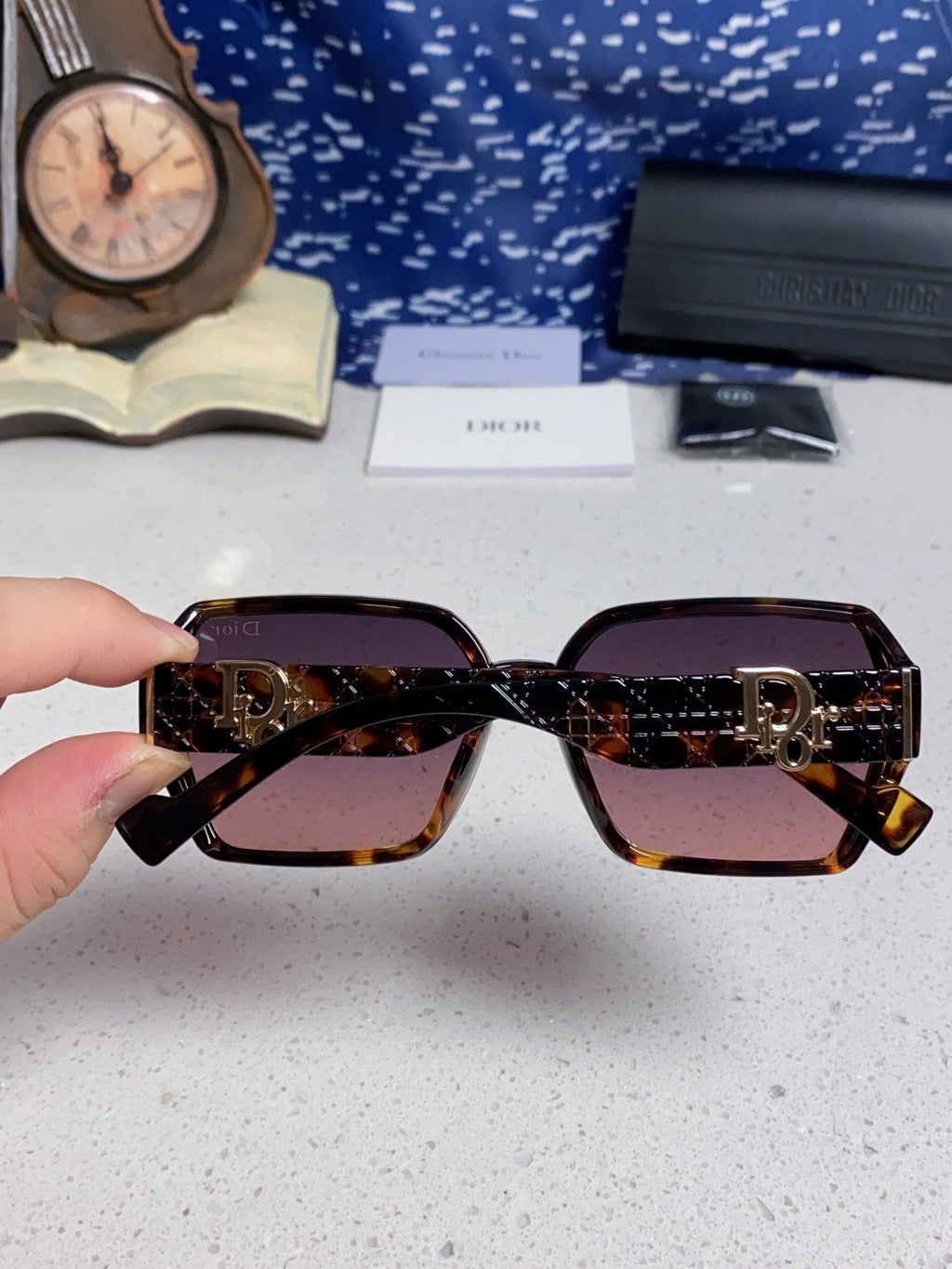 Dior Metal Square Purple Lens Sunglasses for Women - detail image 5