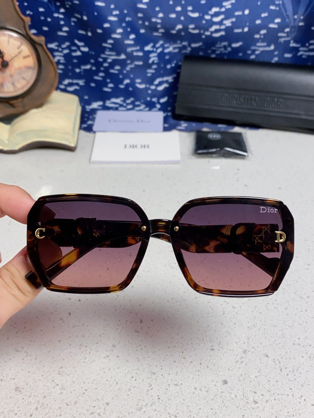 Dior Metal Square Purple Lens Sunglasses for Women - detail image 4