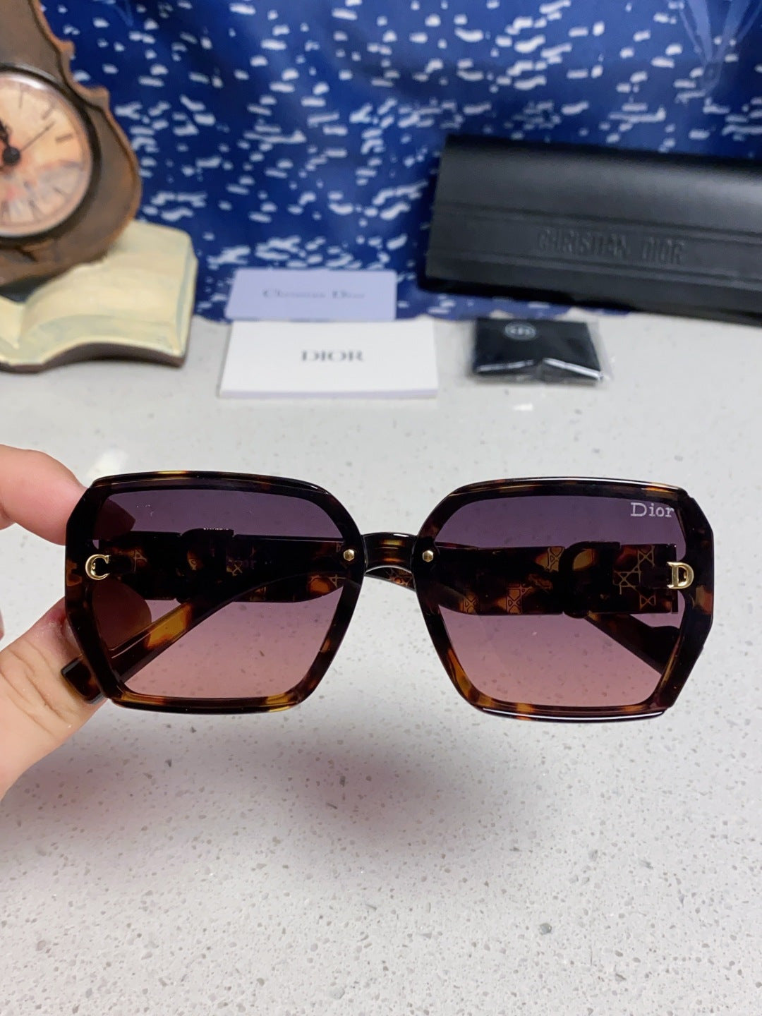 Dior Metal Square Purple Lens Sunglasses for Women - detail image 4
