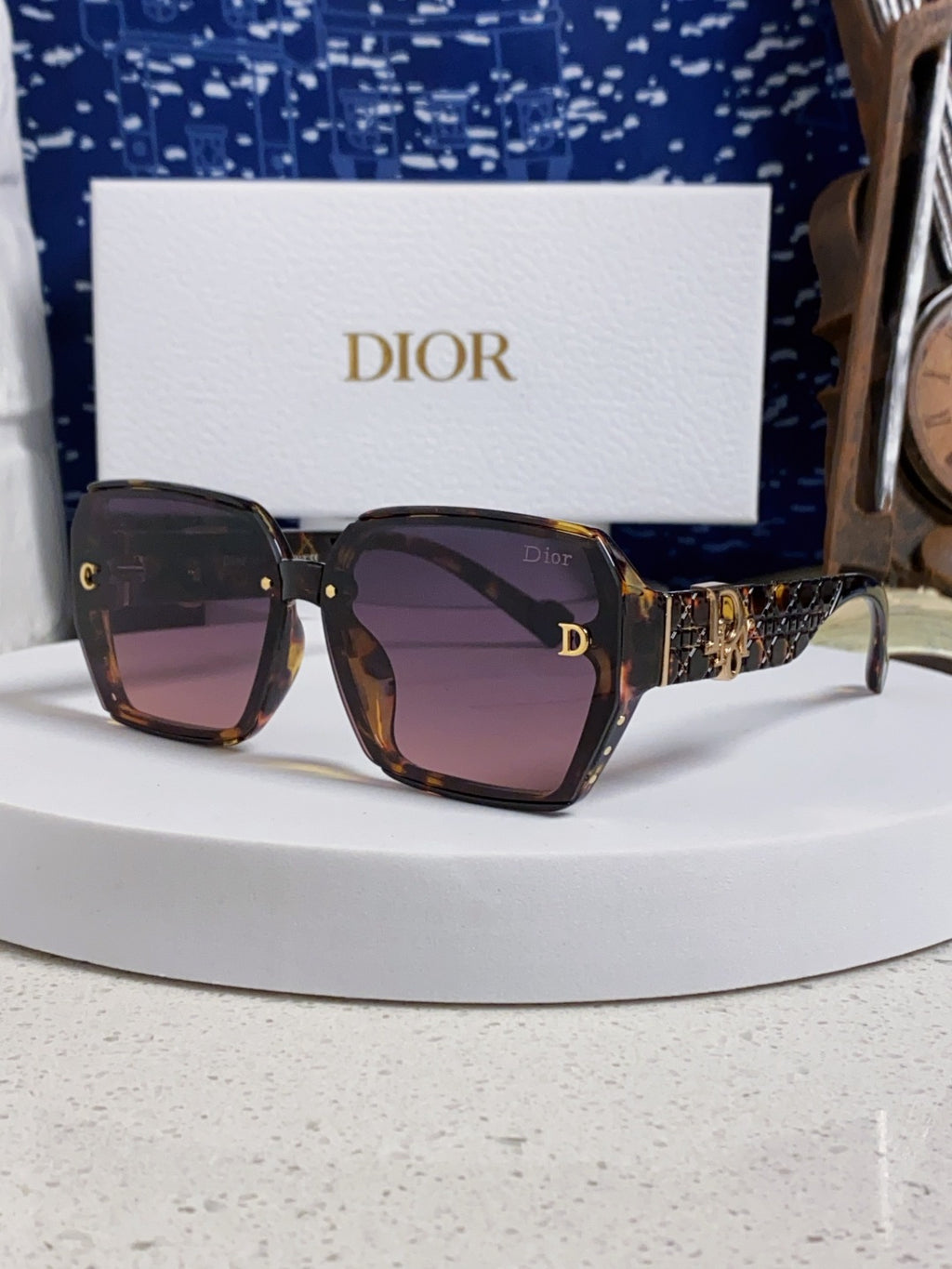 Dior Metal Square Purple Lens Sunglasses for Women