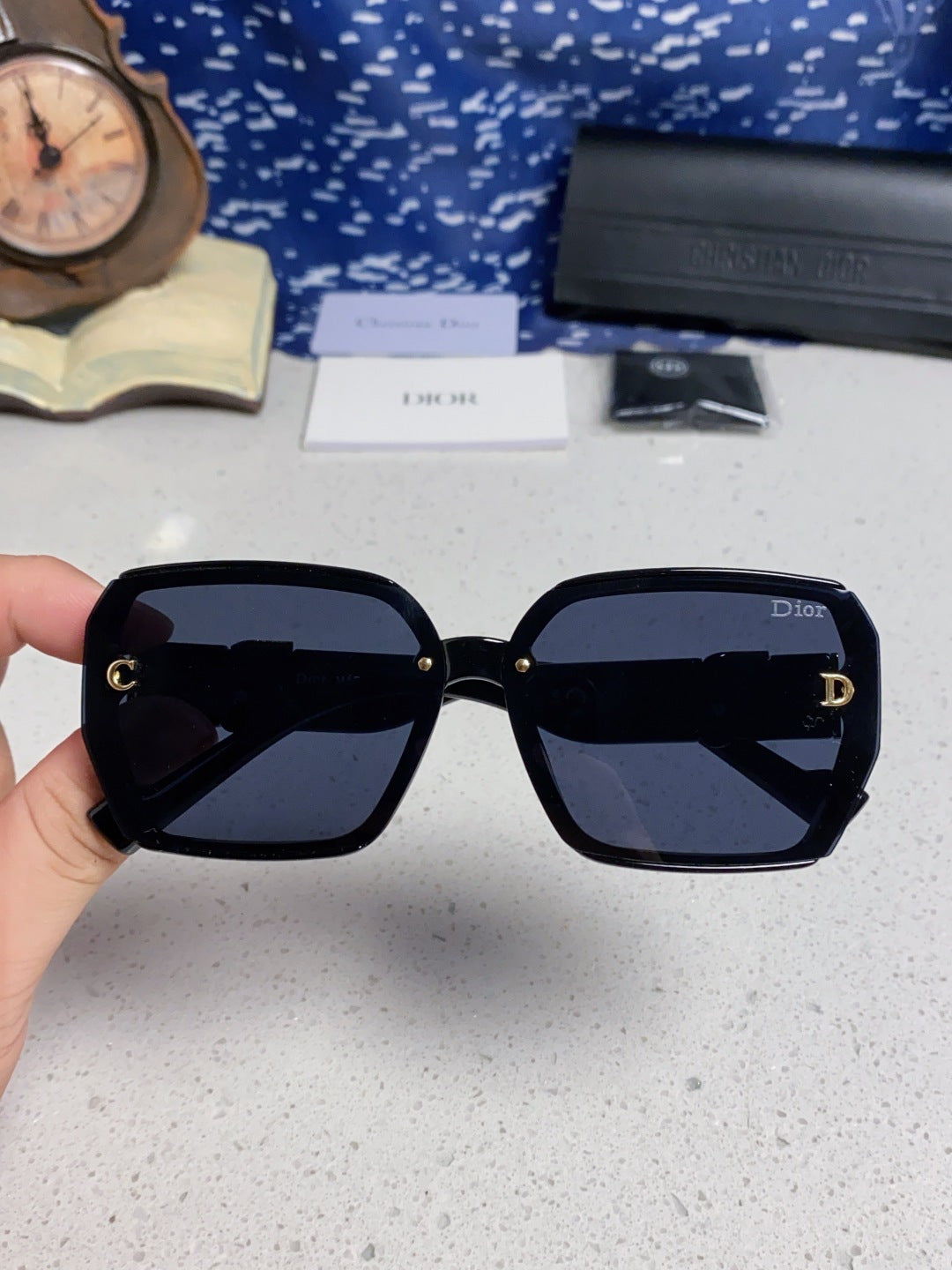 Dior Metal Square Black Lens Sunglasses for Women - detail image 4