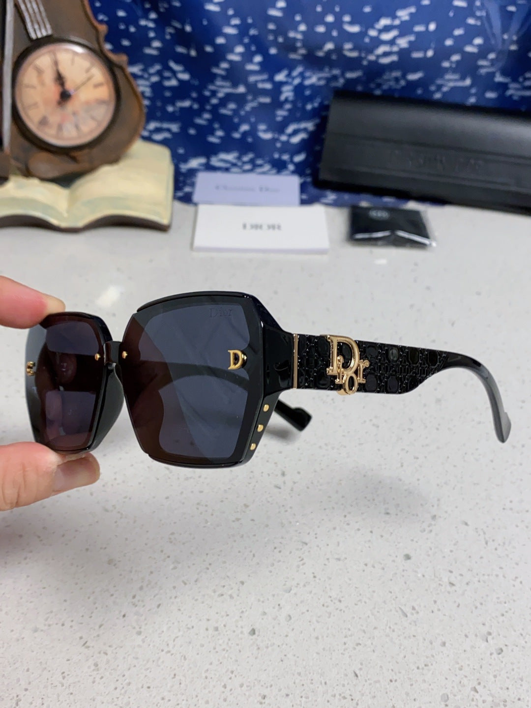 Dior Metal Square Black Lens Sunglasses for Women - detail image 6