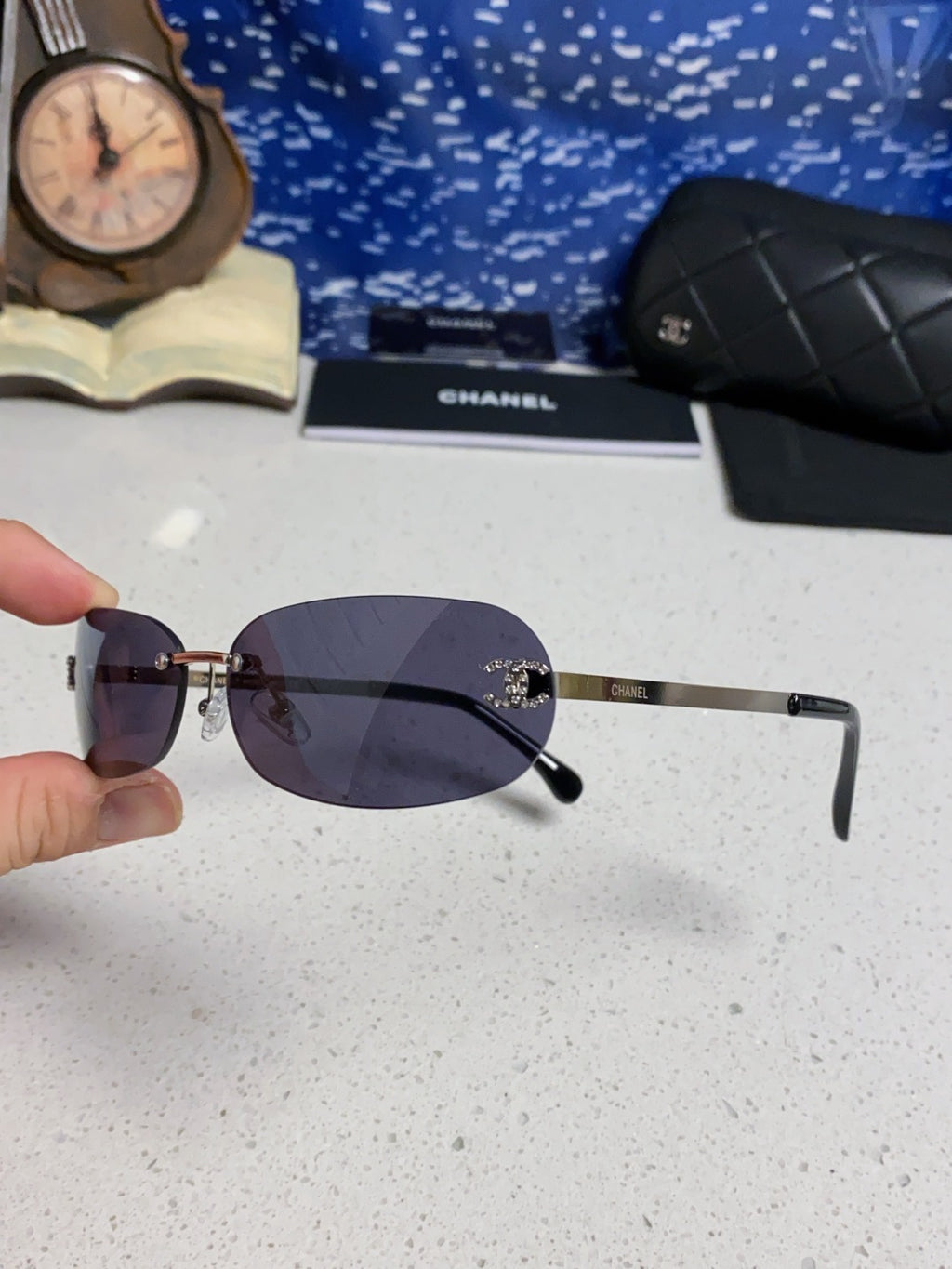 Chanel CH4002 Lightweight Rimless Black Lens Sunglasses for Men & Women - detail image 7