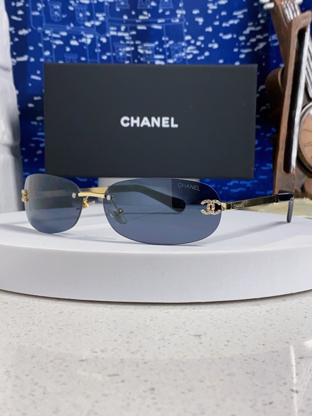 Chanel CH4002 Lightweight Rimless Blue Lens Sunglasses for Men & Women