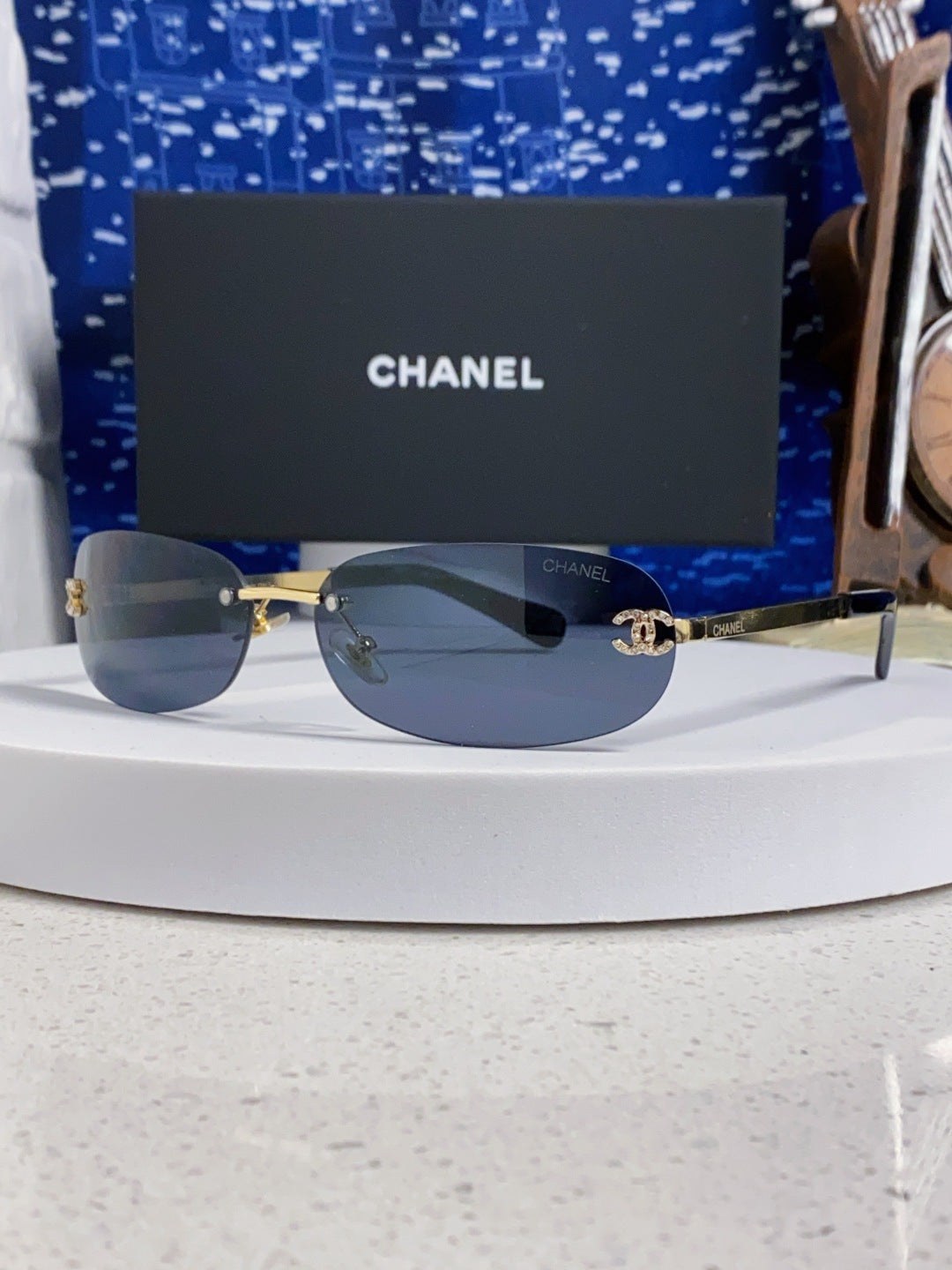 Chanel CH4002 Lightweight Rimless Blue Lens Sunglasses for Men & Women