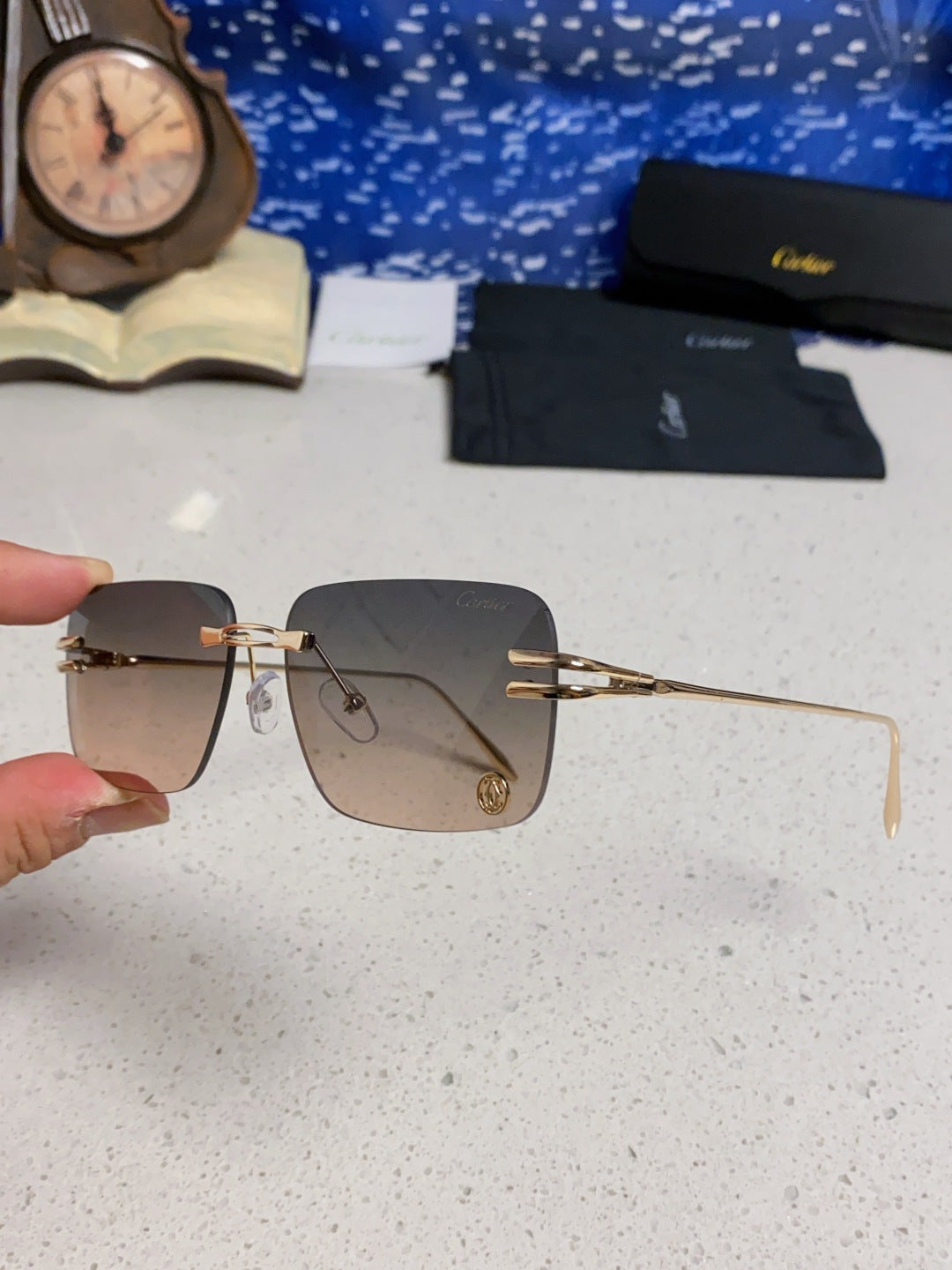 Cartier Lightweight Rimless Silver Lens Sunglasses for Men & Women - 465788 - detail image 5
