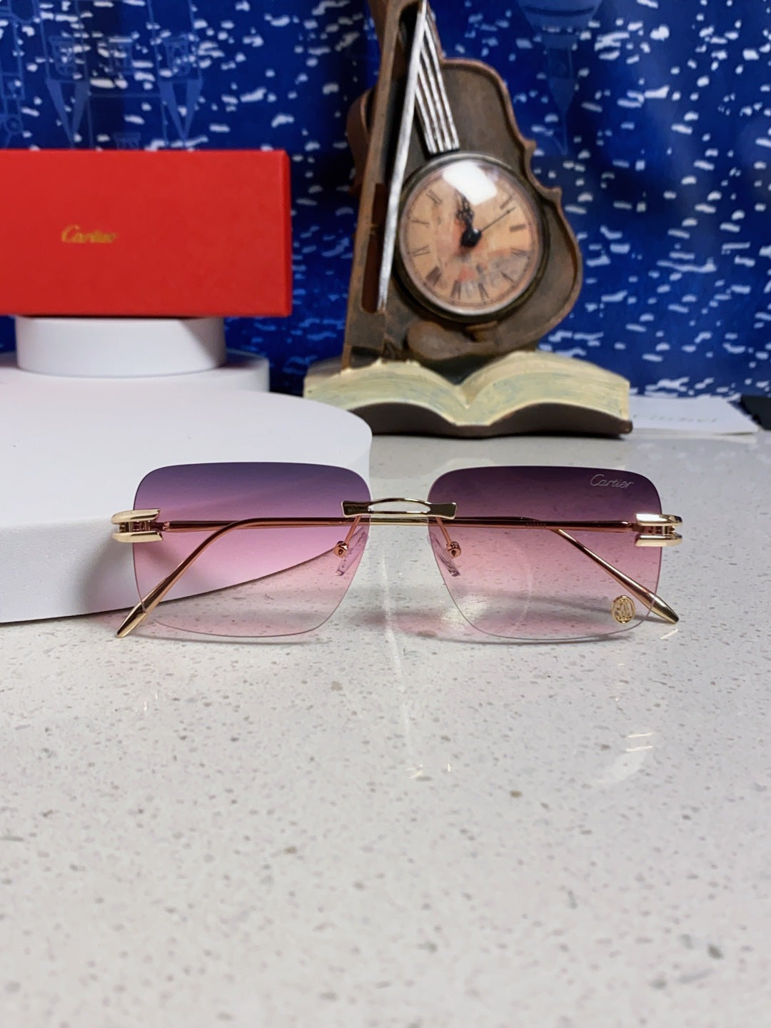 Cartier Lightweight Rimless Purple Lens Sunglasses for Men & Women - 465789 - detail image 9