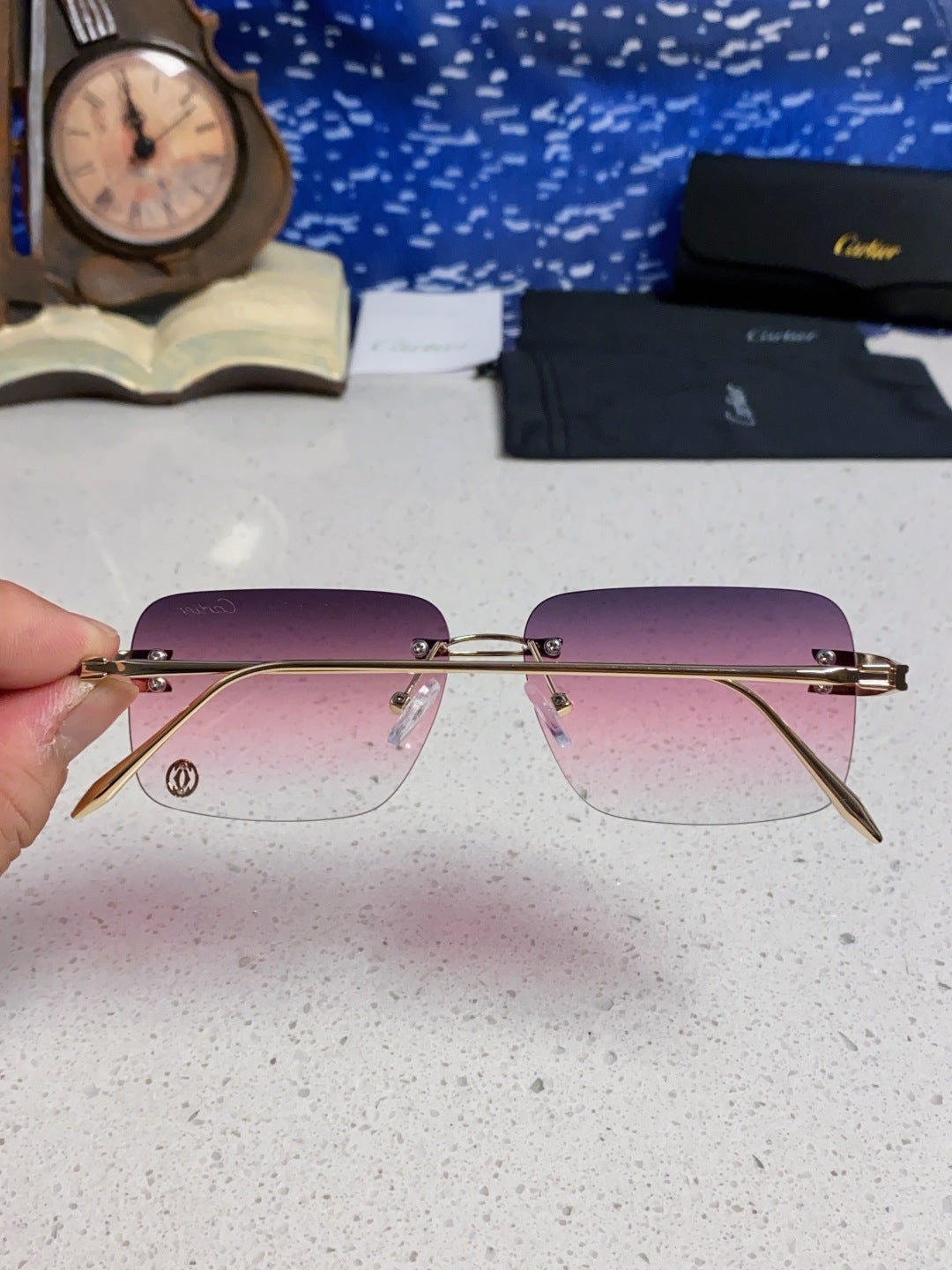 Cartier Lightweight Rimless Purple Lens Sunglasses for Men & Women - 465789 - detail image 5