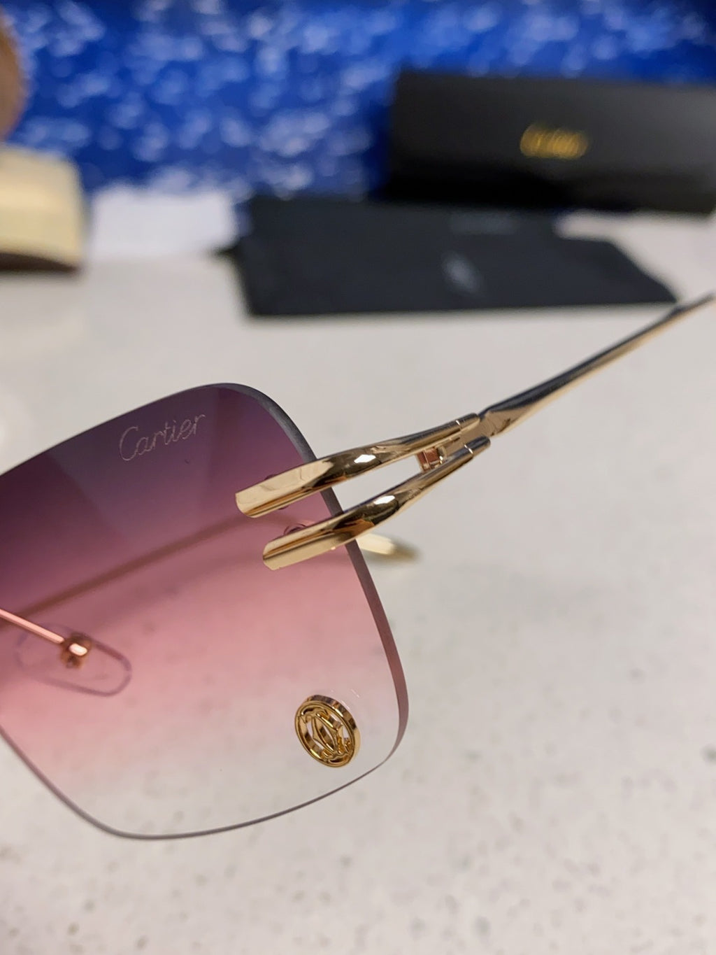 Cartier Lightweight Rimless Purple Lens Sunglasses for Men & Women - 465789 - detail image 7