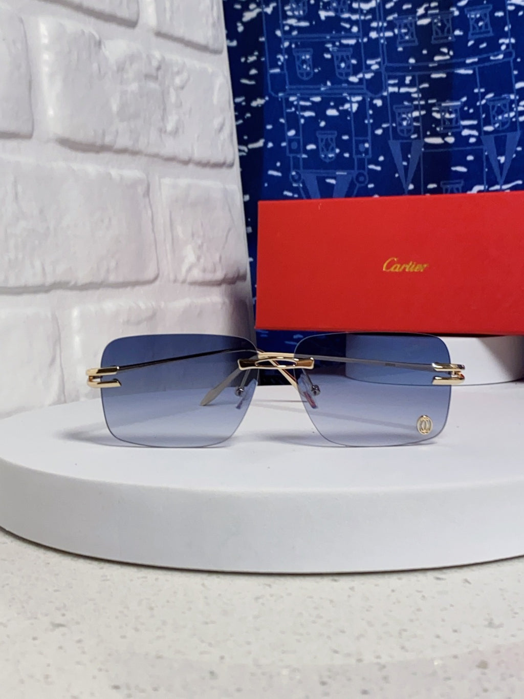 Cartier Lightweight Rimless Blue Lens Sunglasses for Men & Women - 465790 - detail image 2