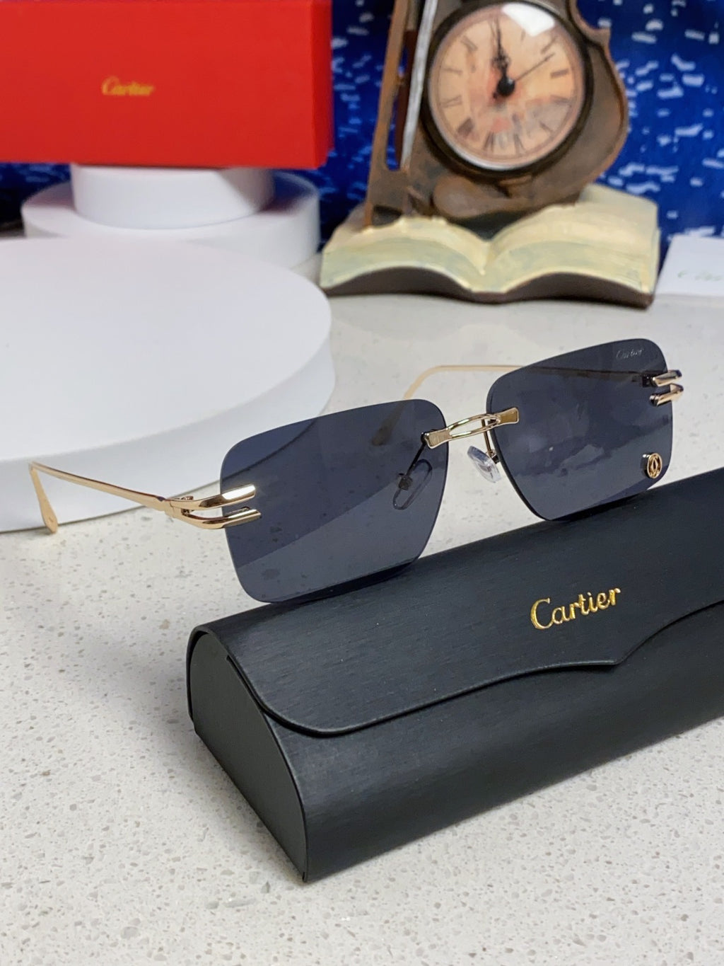 Cartier Lightweight Rimless Blue Lens Sunglasses for Men & Women - 465792 - detail image 10
