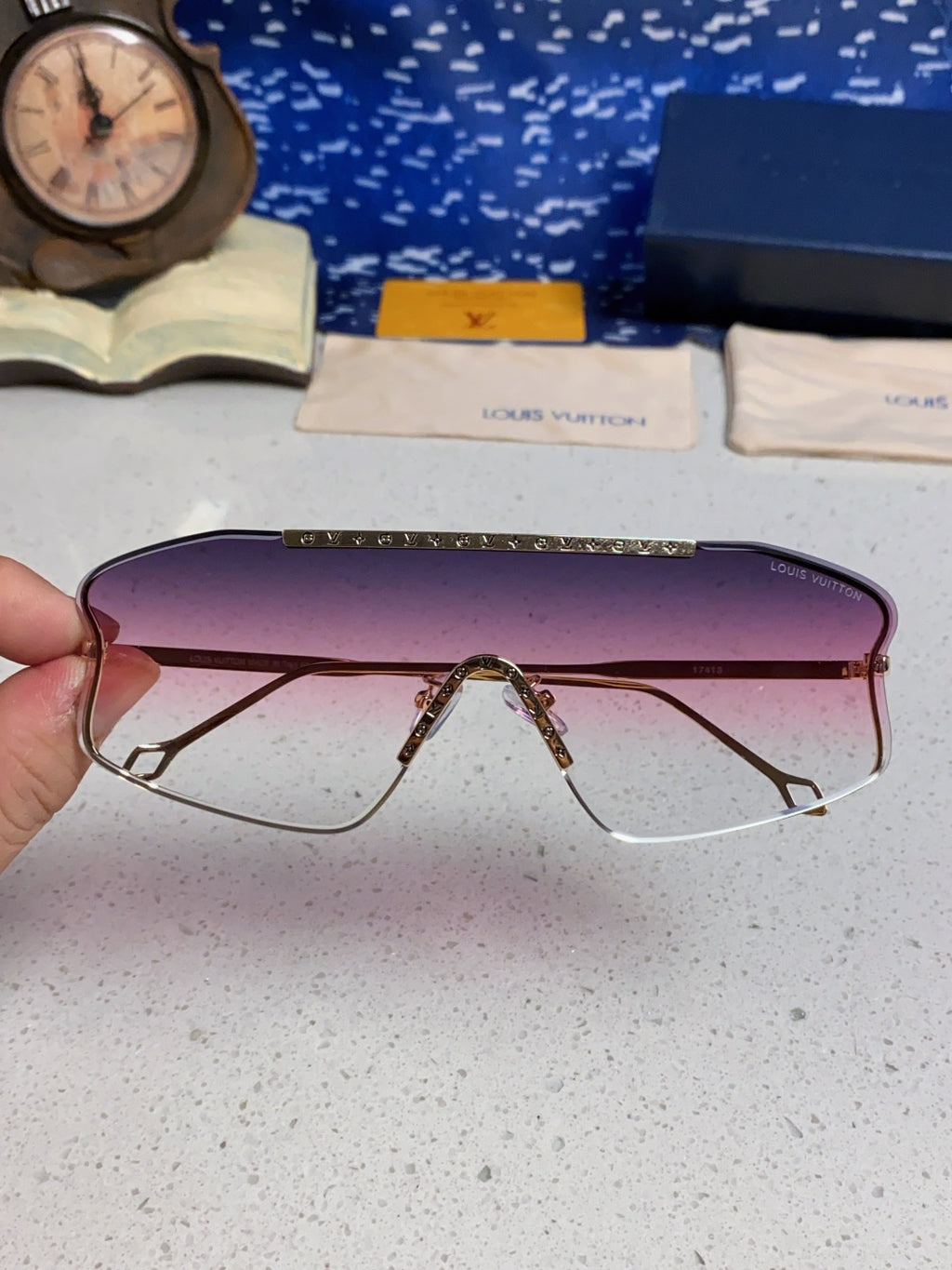 Louis Vuitton Lightweight Rimless Purple Lens Sunglasses for Men & Women - detail image 4