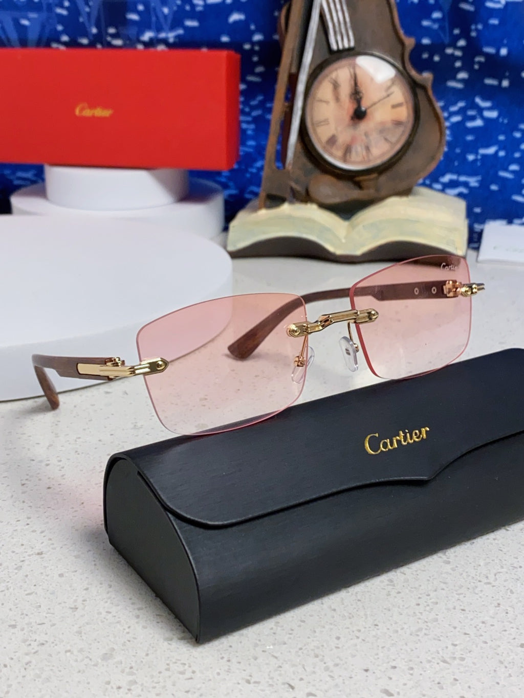 Cartier Lightweight Rimless Red Lens Sunglasses for Men & Women - 432336 - detail image 9